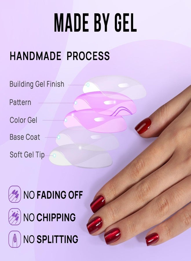 BTArtbox Press On Nails Red - Cat Eye Press On Nails Square for Gifts,Cherry Short Stick On Nails with Glue, Glossy Reusable Nail Tips in 15 Sizes - 30 Soft Gel Fake Nails Kit, Hot Love - Image 5